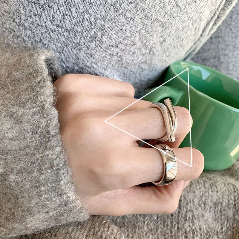 925 Sterling Silver Ring New Thick Simple Wave Thai Solid Double-layer Rings Trendy Couple Women Gift Dropship