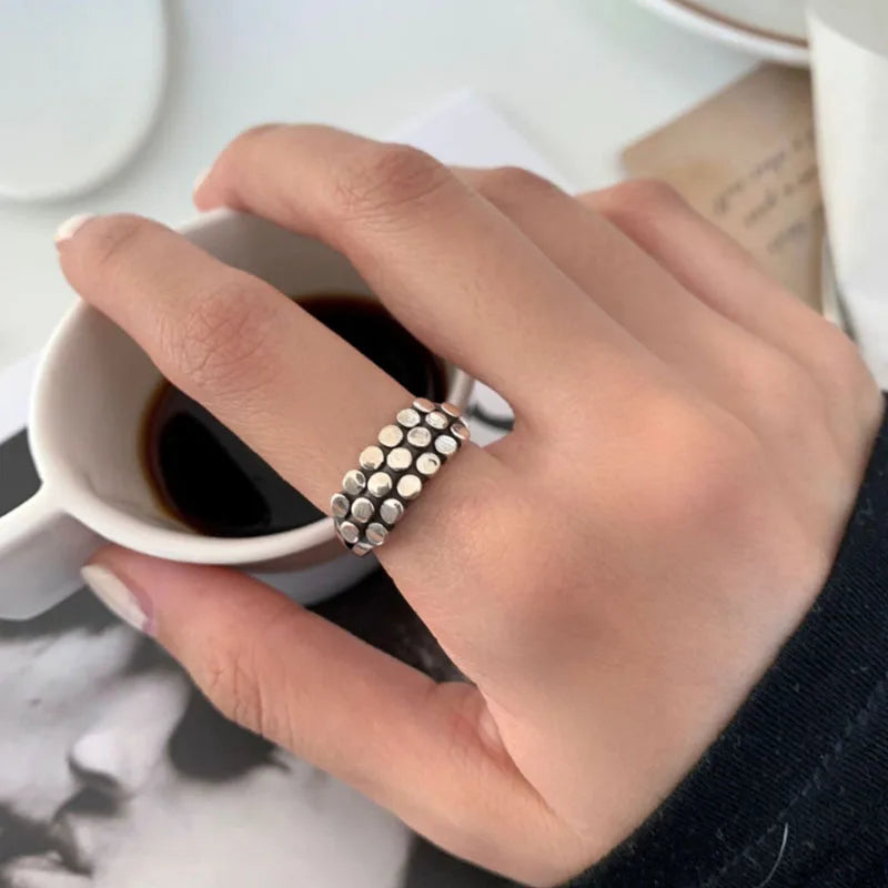 925 Sterling Silver Ring New Thick Simple Wave Thai Solid Double-layer Rings Trendy Couple Women Gift Dropship