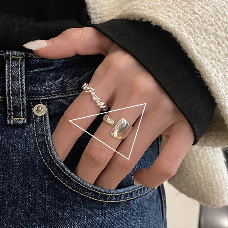 925 Sterling Silver Ring New Thick Simple Wave Thai Solid Double-layer Rings Trendy Couple Women Gift Dropship