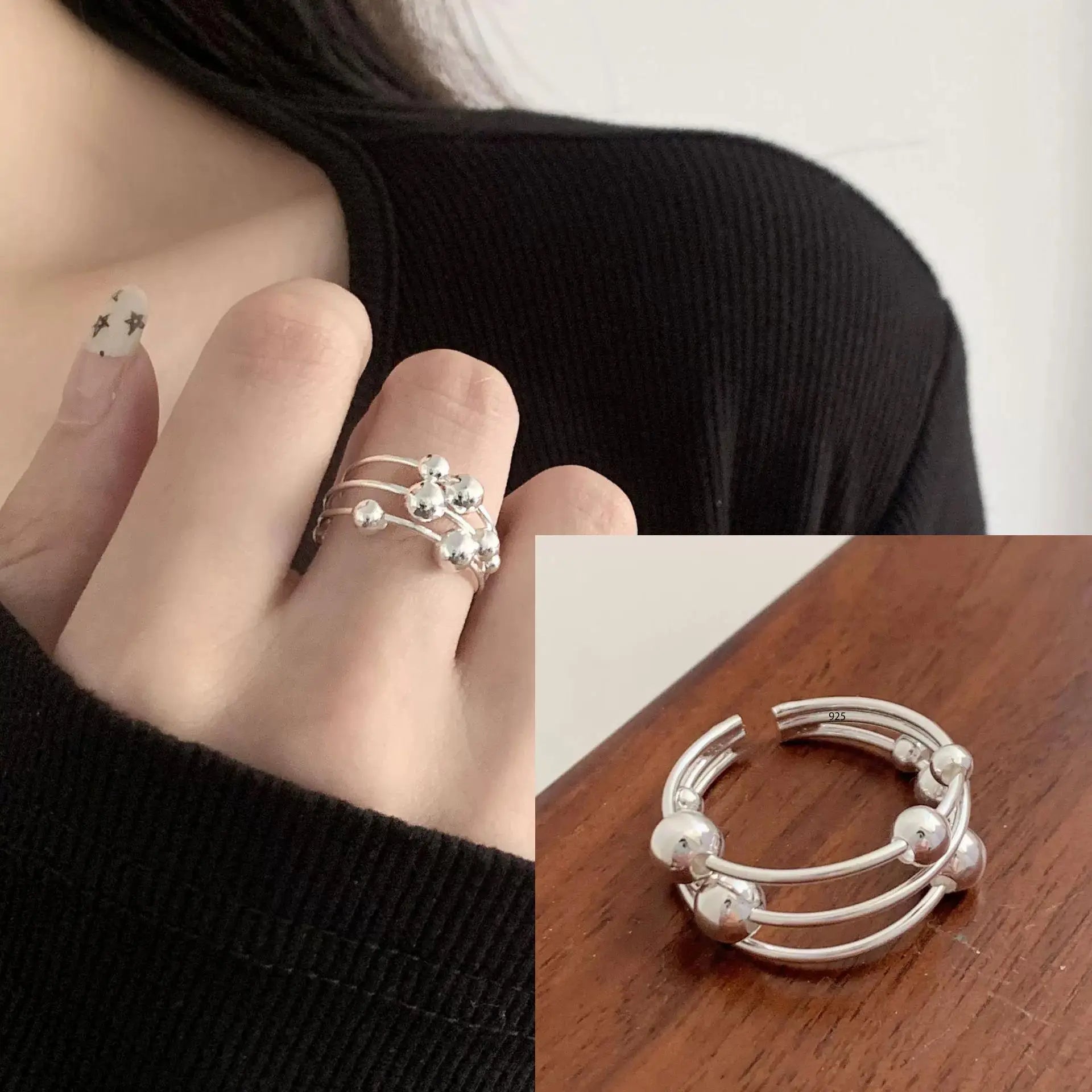 925 Sterling Silver Ring New Thick Simple Wave Thai Solid Double-layer Rings Trendy Couple Women Gift Dropship