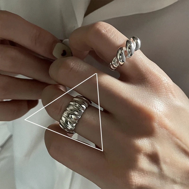 925 Sterling Silver Ring New Thick Simple Wave Thai Solid Double-layer Rings Trendy Couple Women Gift Dropship