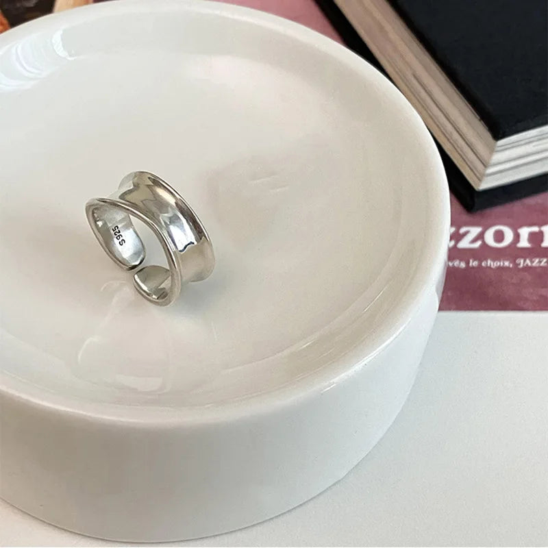 925 Sterling Silver Ring New Thick Simple Wave Thai Solid Double-layer Rings Trendy Couple Women Gift Dropship