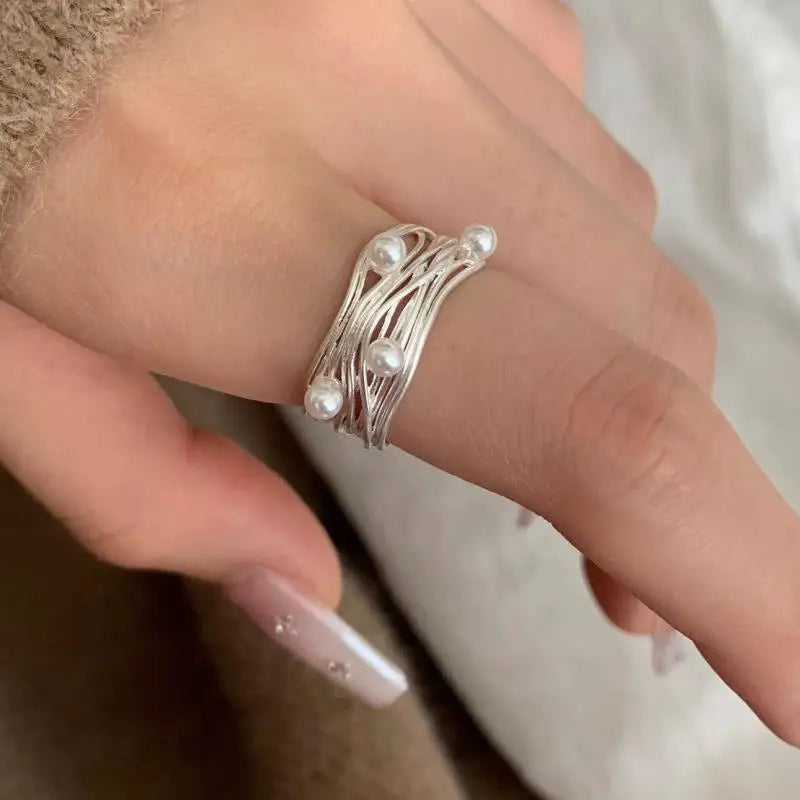 925 Sterling Silver Ring New Thick Simple Wave Thai Solid Double-layer Rings Trendy Couple Women Gift Dropship