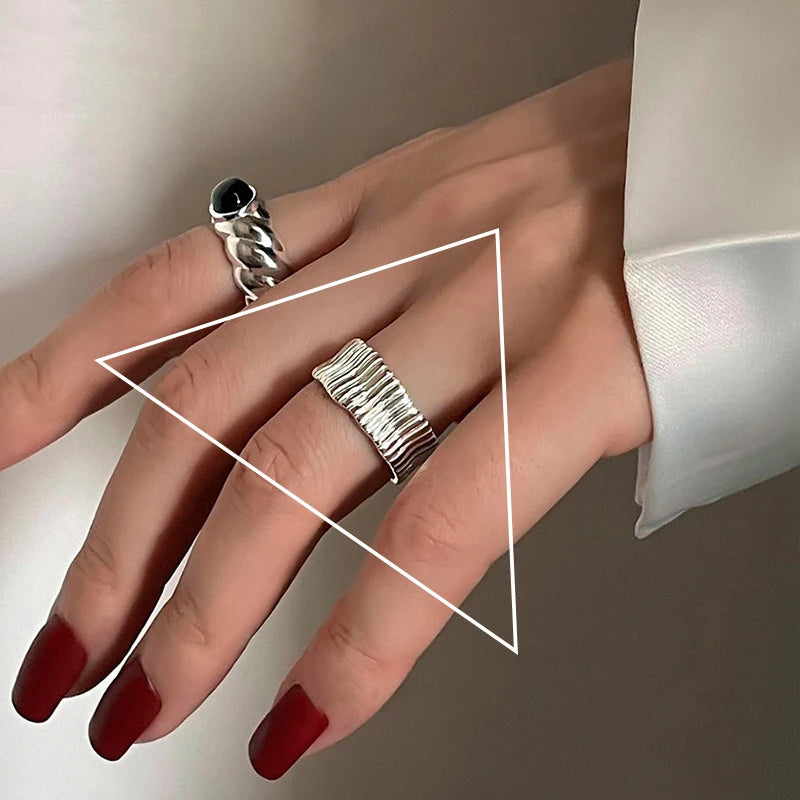 925 Sterling Silver Ring New Thick Simple Wave Thai Solid Double-layer Rings Trendy Couple Women Gift Dropship