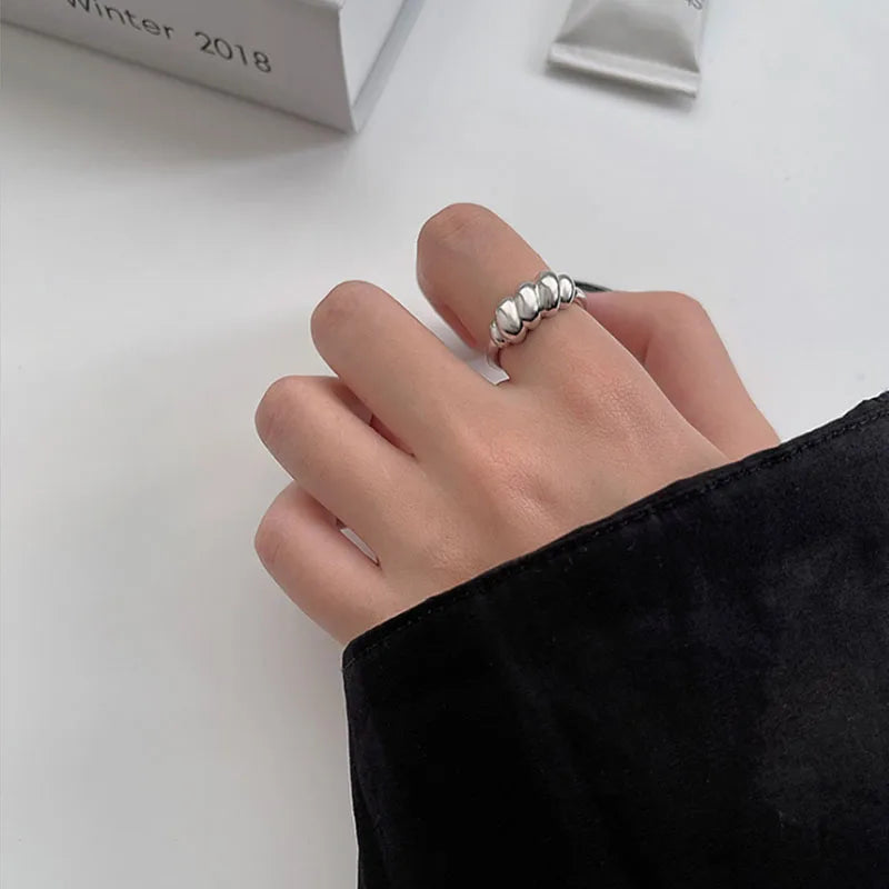 925 Sterling Silver Ring New Thick Simple Wave Thai Solid Double-layer Rings Trendy Couple Women Gift Dropship