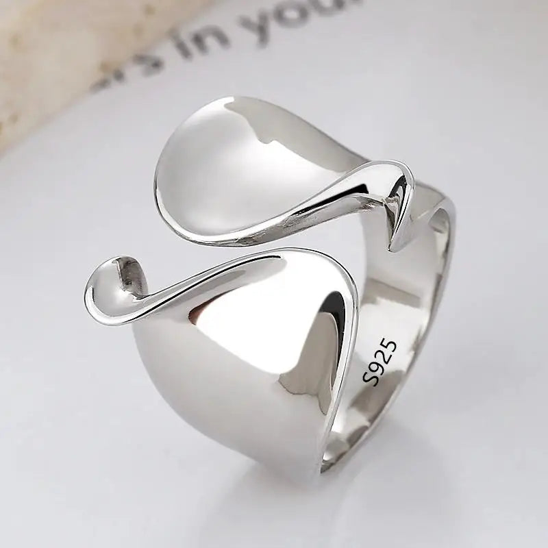 925 Sterling Silver Ring New Thick Simple Wave Thai Solid Double-layer Rings Trendy Couple Women Gift Dropship