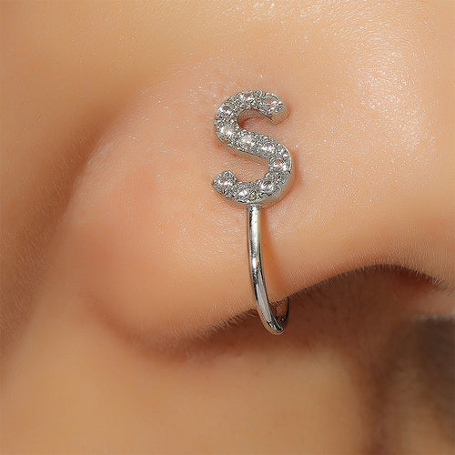 No Piercing Nose Pin Copper Inlaid Zircon Letter U Shape