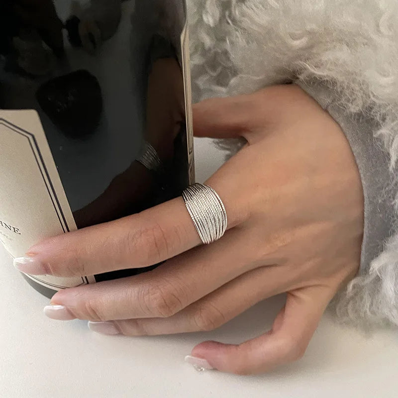 925 Sterling Silver Ring New Thick Simple Wave Thai Solid Double-layer Rings Trendy Couple Women Gift Dropship
