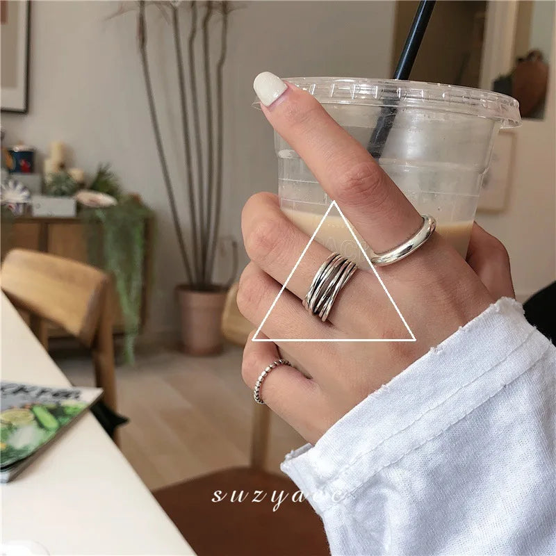 925 Sterling Silver Ring New Thick Simple Wave Thai Solid Double-layer Rings Trendy Couple Women Gift Dropship