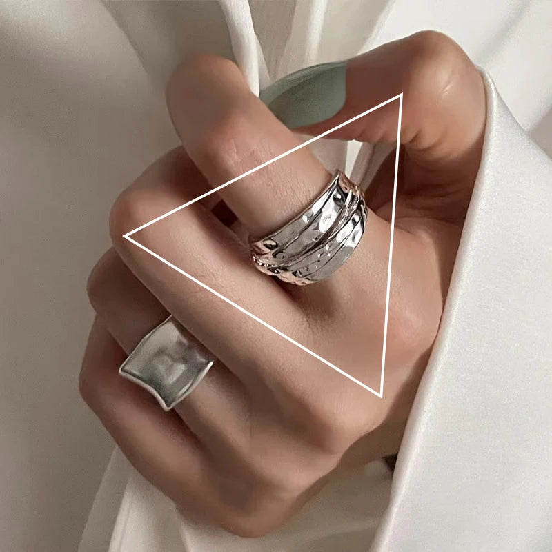 925 Sterling Silver Ring New Thick Simple Wave Thai Solid Double-layer Rings Trendy Couple Women Gift Dropship