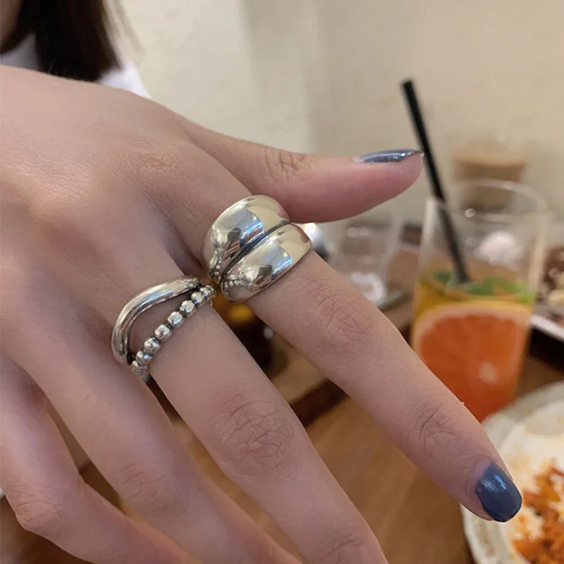 925 Sterling Silver Ring New Thick Simple Wave Thai Solid Double-layer Rings Trendy Couple Women Gift Dropship