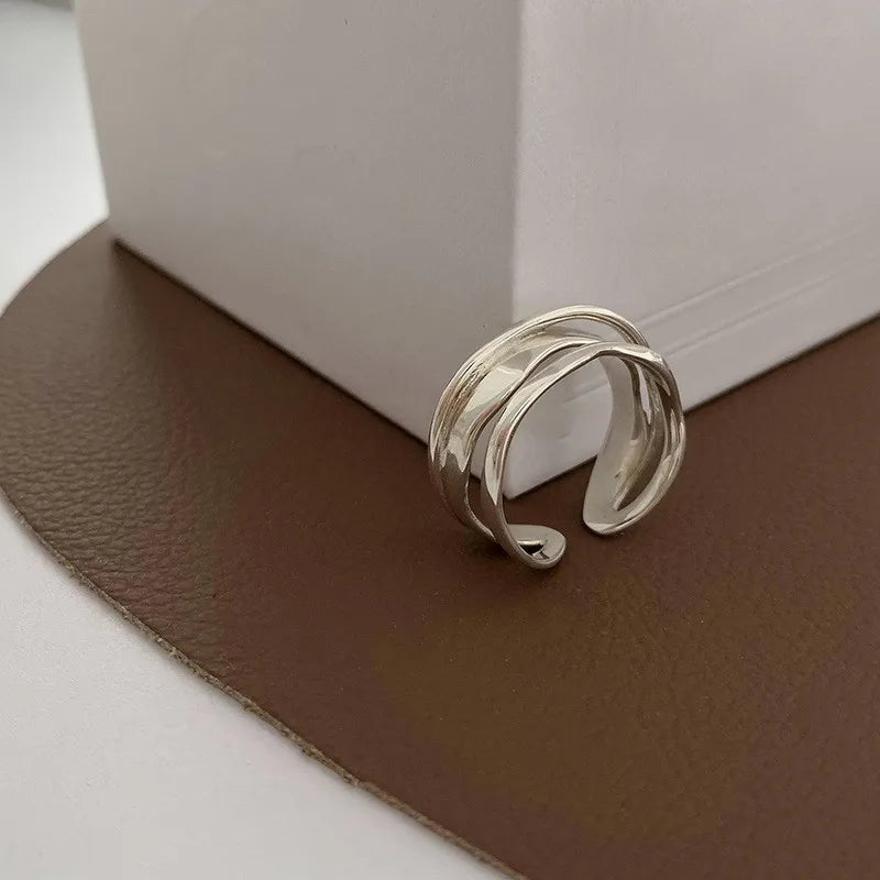 925 Sterling Silver Ring New Thick Simple Wave Thai Solid Double-layer Rings Trendy Couple Women Gift Dropship