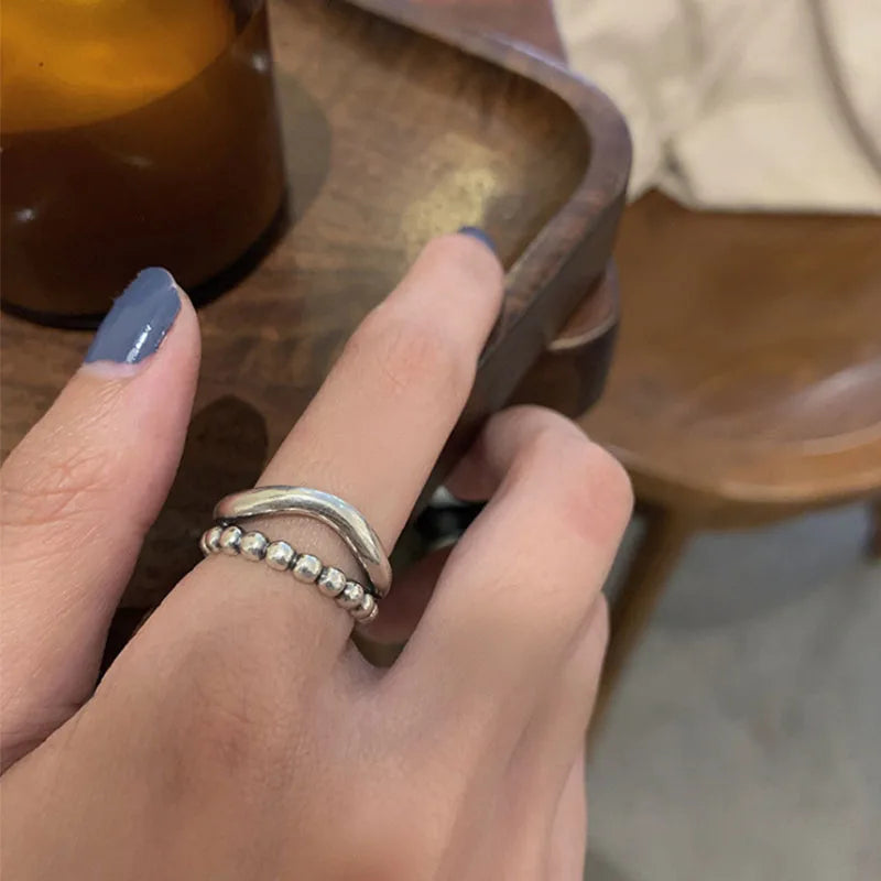 925 Sterling Silver Ring New Thick Simple Wave Thai Solid Double-layer Rings Trendy Couple Women Gift Dropship
